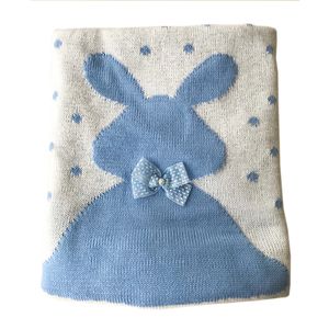 Одеяло-плед вязанный ''Зайка с бантиком'', без наполнителя, подкладка 100% хлопок, цвет Белый/голубой зайка, Mam-Baby