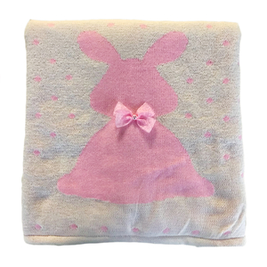 Одеяло-плед вязанный ''Зайка с бантиком'', без наполнителя, подкладка 100% хлопок, цвет Белый/розовый зайка, Mam-Baby